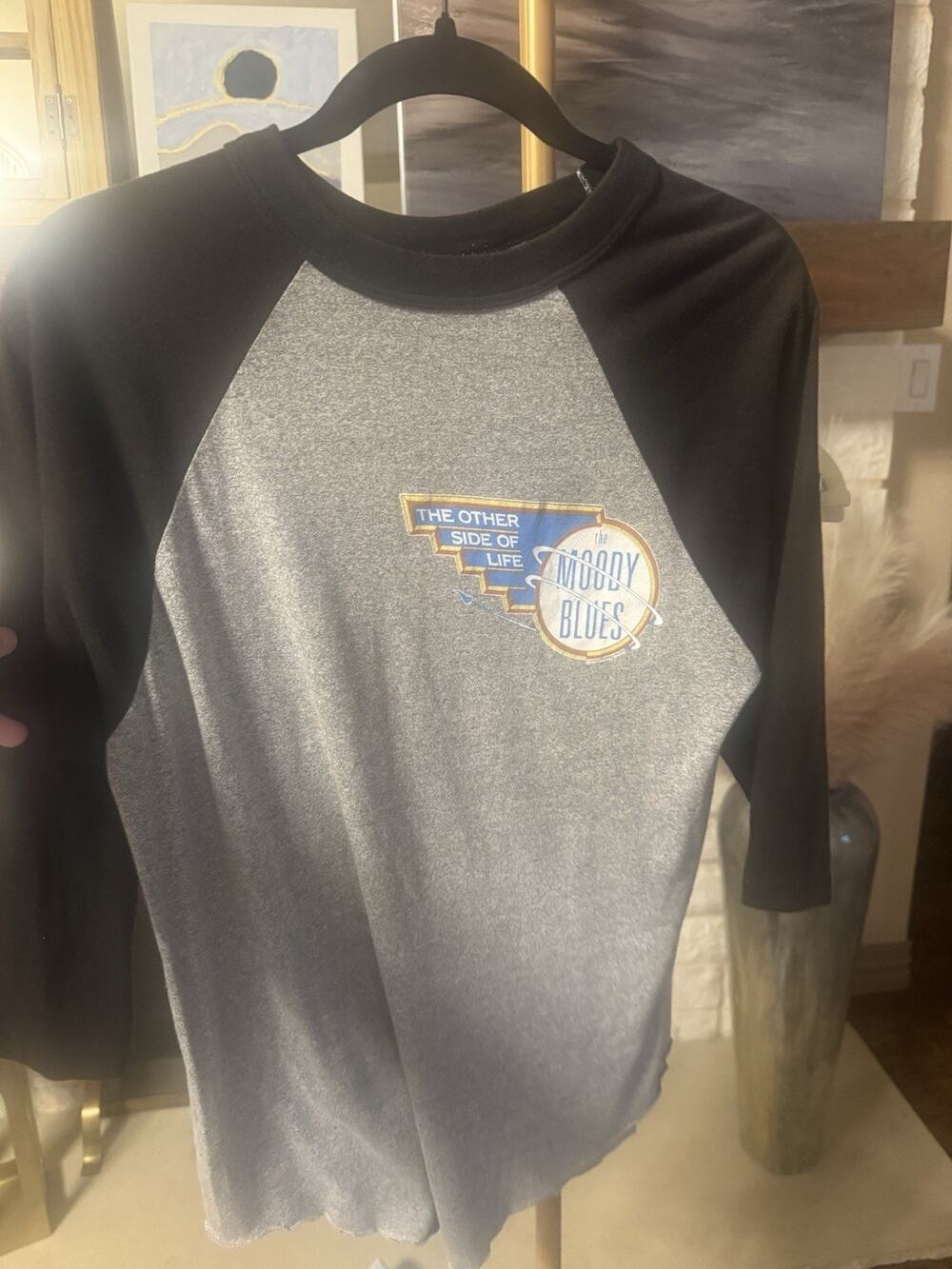 Vintage 1986 Moody Blues Other Side Raglan Graphic Tee Gray Black XL